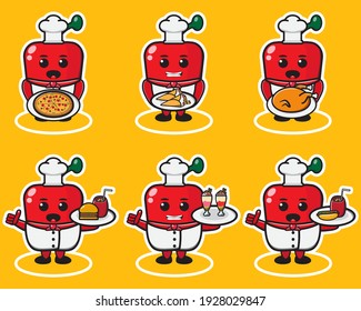Vector illustration of cute Paprika chef cartoon with food. Cute Paprika chef expression character design bundle. Good for icon, logo, label, sticker, clipart.