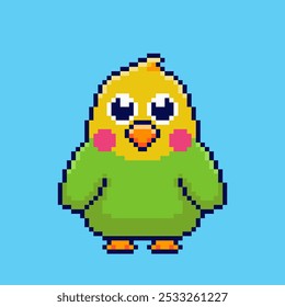 Vector Illustration of Cute Parakeet with Pixel Art Design, perfect for game assets themed designs