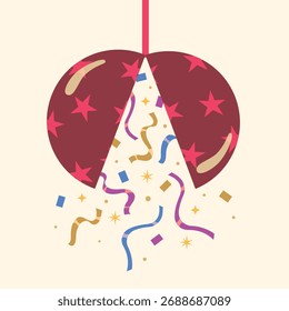 Ilustración vectorial de lindo popper de fiesta, confeti, explosión con celebración. Fiesta y celebración.