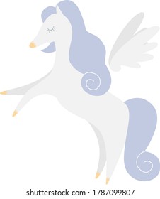 Vector illustration of cute pegasus. Simple flat colorful horse. Nursery print, fabric design, scrapbooking for kids.