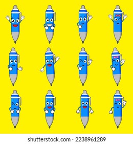 Vector Illustration Cute Pen Character Set