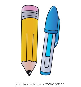 Vector illustration of cute pen and pencil