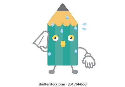 Vector illustration with cute pencil character sweating