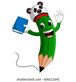 vector illustration of cute pencil holding book