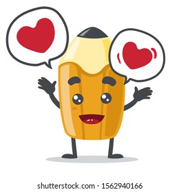vector illustration of cute pencil mascot bring heart (love) on white background