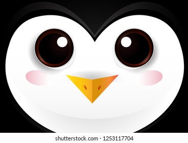 Vector illustration with a cute penguin with big shiny eyes. The muzzle of the animal. Inhabitant of the north.
