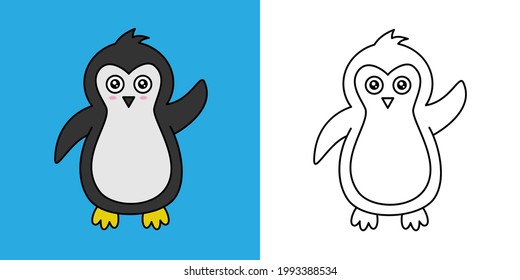 Ilustración vectorial de la caricatura del pingüino lindo de carácter animal gráfico. Adecuado para libros, ropa, camisetas y otros productos para niños.