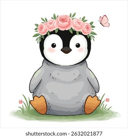 Vector illustration of cute penguin cartoon