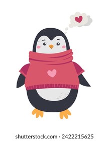 Vector illustration of a cute penguin. Isolated Valentine's Day illustration on white background