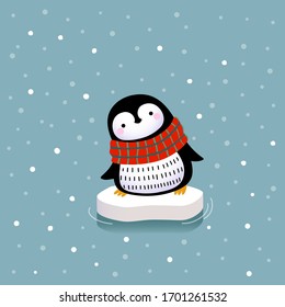 Vector illustration of a cute penguin on the ice floe.