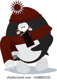 Vector illustration of cute penguin with popsicle.