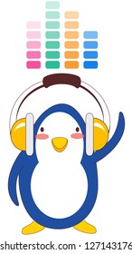 A vector illustration of cute penguin wearing headphones