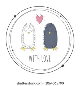 Vector illustration of cute penguins. Children's background. Cute color print in Scandinavian style
