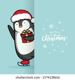 Vector illustration of cute penguins in Christmas