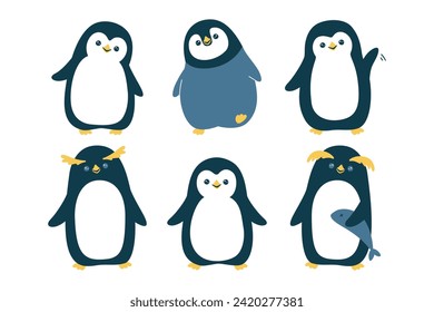 Vector illustration of a cute penguins. Isolated on white background