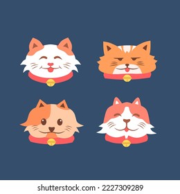 ilustración vectorial.set de icono de cabeza de gato lindo para mascotas.collar de campanas