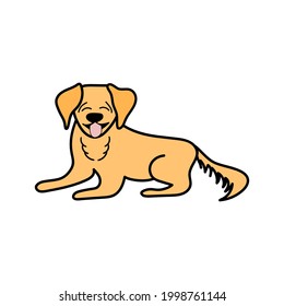 Vector illustration with a cute pet dog of the Golden Retriever breed in a cartoon style, an isolated element on a white background. Illustrations for pet stores, posters, prints, clothing.