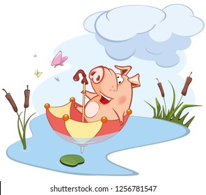 Vector Illustration of a Cute Pig. The adventures of a pig 