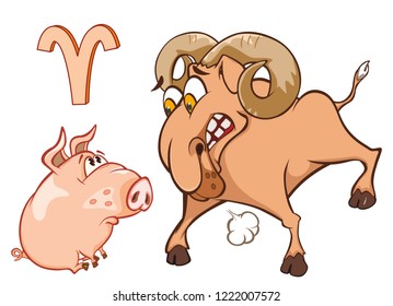 Vector Illustration of a Cute Pig. Vector Illustration of a Cute Pig. Astrological Sign in the  Zodiac Aries. Cartoon Character