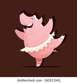 Vector illustration of cute pig ballet dancer