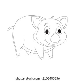 Vector illustration of cute pig black outline