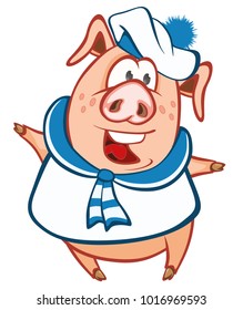Vector Illustration of a Cute Pig. Cartoon Character 