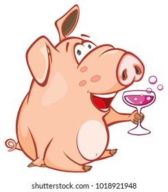 Vector Illustration of a Cute Pig. Cartoon Character 