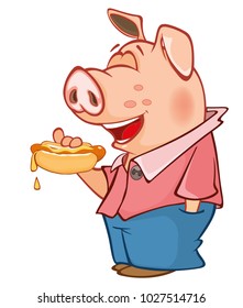 Vector Illustration of a Cute Pig. Cartoon Character 