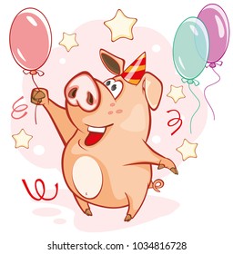 Vector Illustration of a Cute Pig. Cartoon Character 