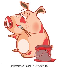Vector Illustration of a Cute Pig. Cartoon Character 
