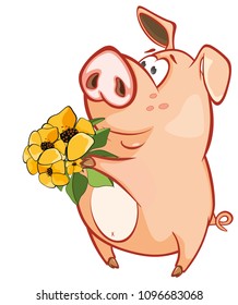 Vector Illustration of a Cute Pig. Cartoon Character 