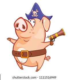 Vector Illustration of a Cute Pig. Cartoon Character 