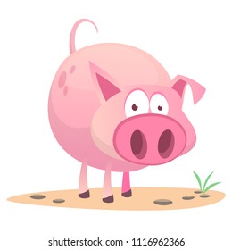 Vector illustration of cute pig cartoon isolated on white background. Design forstickers, print or children book