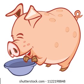 Vector Illustration of a Cute Pig. Cartoon Character 