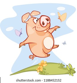 Vector Illustration of a Cute Pig. Cartoon Character 