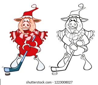 Vector Illustration of a Cute Pig. Cartoon Character. Coloring Book. Outline 