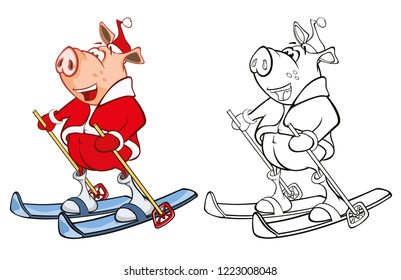 Vector Illustration of a Cute Pig. Cartoon Character. Coloring Book. Outline 