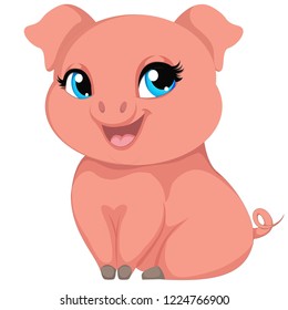 Vector illustration of cute pig cartoon isolated on white background.