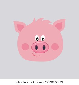 Vector illustration of cute pig cartoon isolated on grey background.
