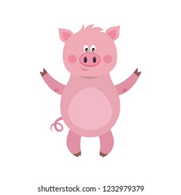 Vector illustration of cute pig cartoon isolated on white background.