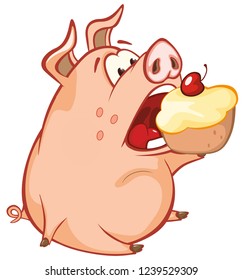 Vector Illustration of a Cute Pig. Cartoon Character 