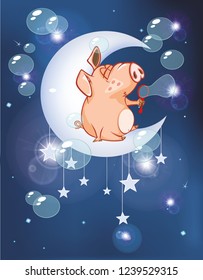 Vector Illustration of a Cute Pig. Cartoon Character 