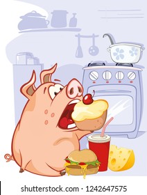 Vector Illustration of a Cute Pig. Cartoon Character 