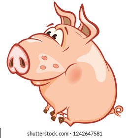 Vector Illustration of a Cute Pig. Cartoon Character 