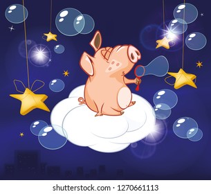 Vector Illustration of a Cute Pig. Cartoon Character 