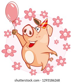  Vector Illustration of a Cute Pig. Cartoon Character 