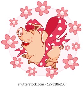  Vector Illustration of a Cute Pig. Cartoon Character 