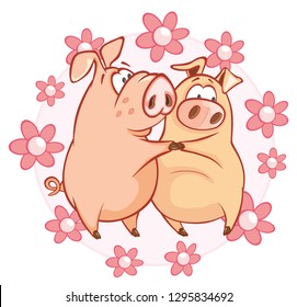  Vector Illustration of a Cute Pig. Cartoon Character 