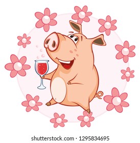  Vector Illustration of a Cute Pig. Cartoon Character 