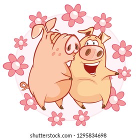  Vector Illustration of a Cute Pig. Cartoon Character 